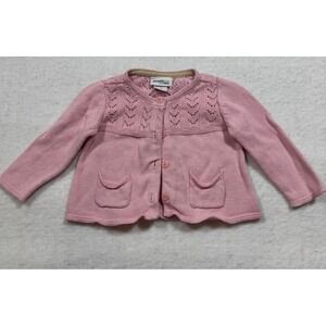 Genuine Baby OshKosh Pink Pointelle Cotton Cardigan Sweater Girls 9M Cottagecore